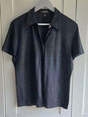 Pierre Cardin Paris Black Knit Button Front Top Size 44 (M/L)